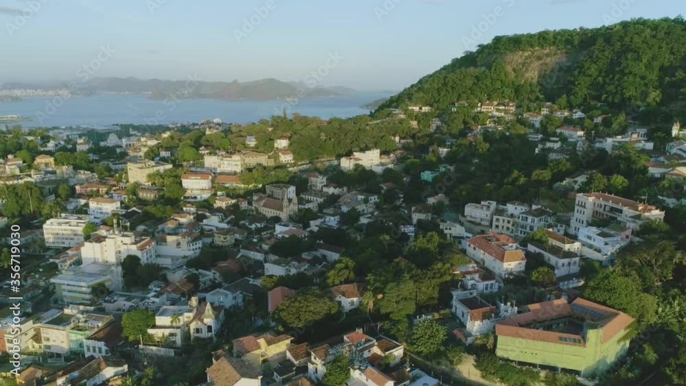Aerial shot from santa teresa neighborhood Rio de Janeiro, Brazil. High aerial angle. Beautiful sunny day
