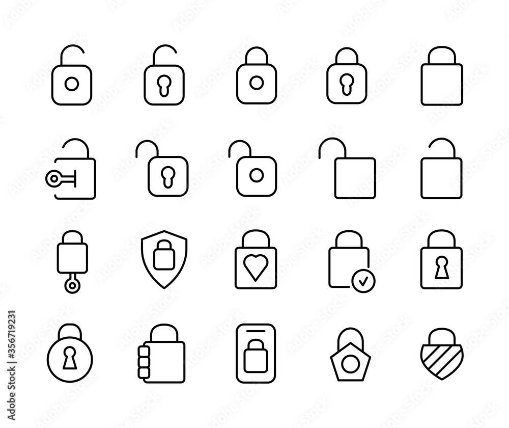 Set of Locks Outline Vector Icon Set of Locks Outline Vector Icon