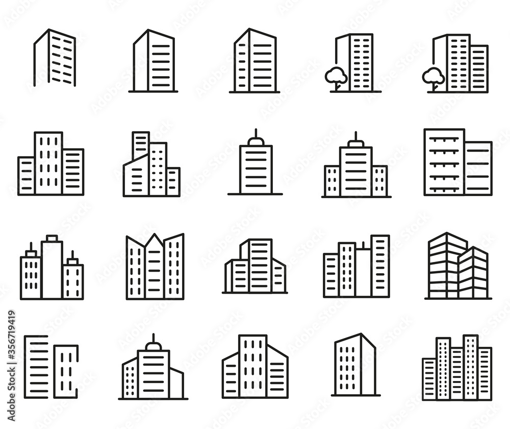 Buildings line icons. Urban Architecture, City Skyscraper