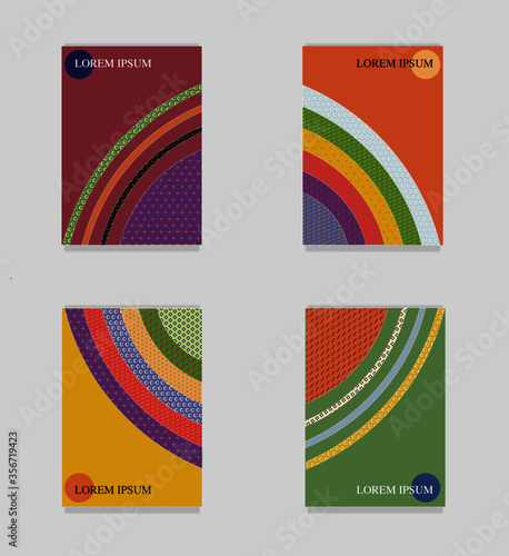 Copertine (quattro diversi modelli) per libri, quaderni, agende, diari, ecc. Decorazioni circolari con pattern di vari colori
