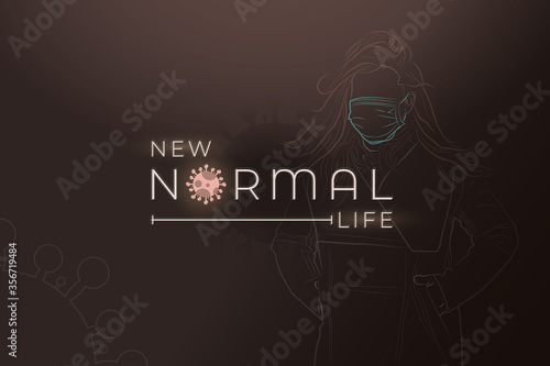 New Normal Life Text and Background Concepts With People illustration wearing face mask