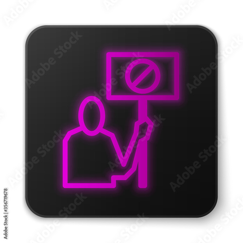 Glowing neon line Nature saving protest icon isolated on white background. Earth planet protection, environmental issues demonstration. Black square button. Vector Illustration.