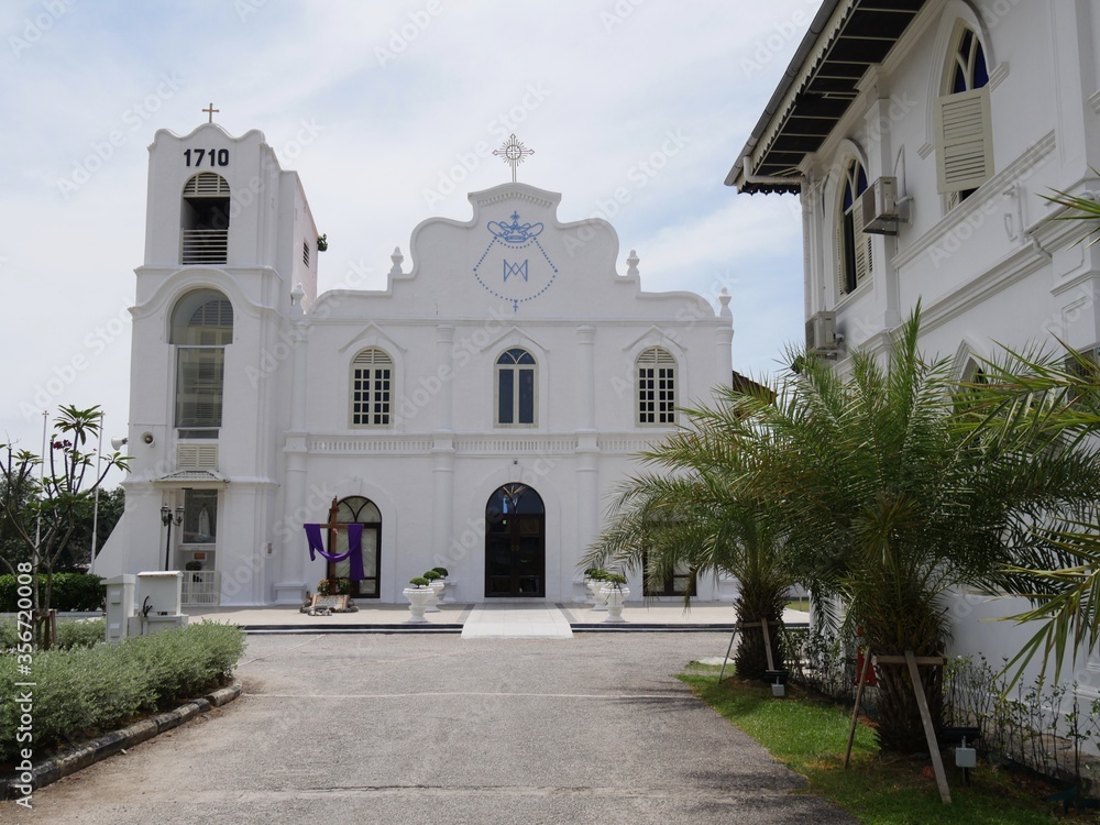 Wide view of St. Peter’s Church in Melaka City, the oldest functioning Roman Catholic Church in Malaysia.