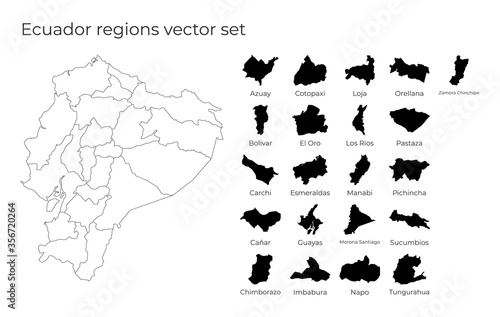 Ecuador map with shapes of regions. Blank vector map of the Country with regions. Borders of the country for your infographic. Vector illustration.