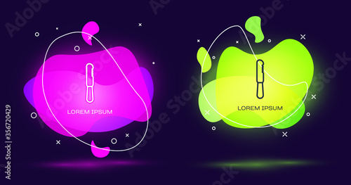Line Disposable plastic knife icon isolated on black background. Abstract banner with liquid shapes. Vector Illustration.