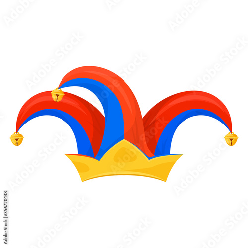 Jester hat icon, clown head wear to make jokes, pranks