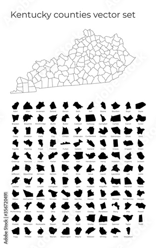 Kentucky map with shapes of regions. Blank vector map of the Us State with counties. Borders of the us state for your infographic. Vector illustration.
