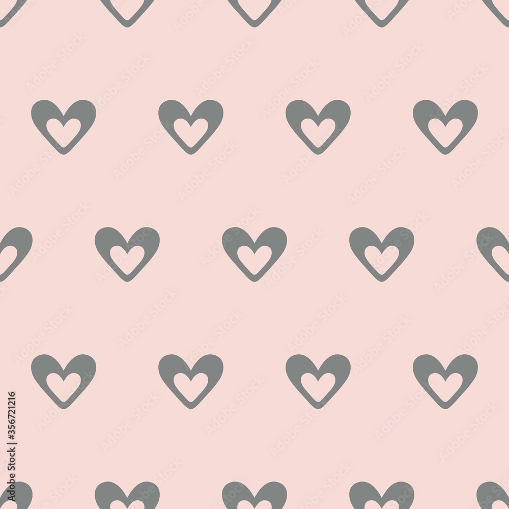 Simple love in love Heart Seamless Pattern background Wallpaper. Combination colors of Pink, and gray. Pattern for fabric, textile, print, and more.