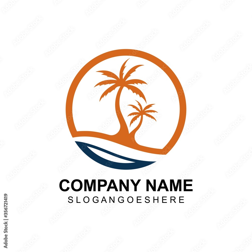 Coconut tree summer logo template vector illustration