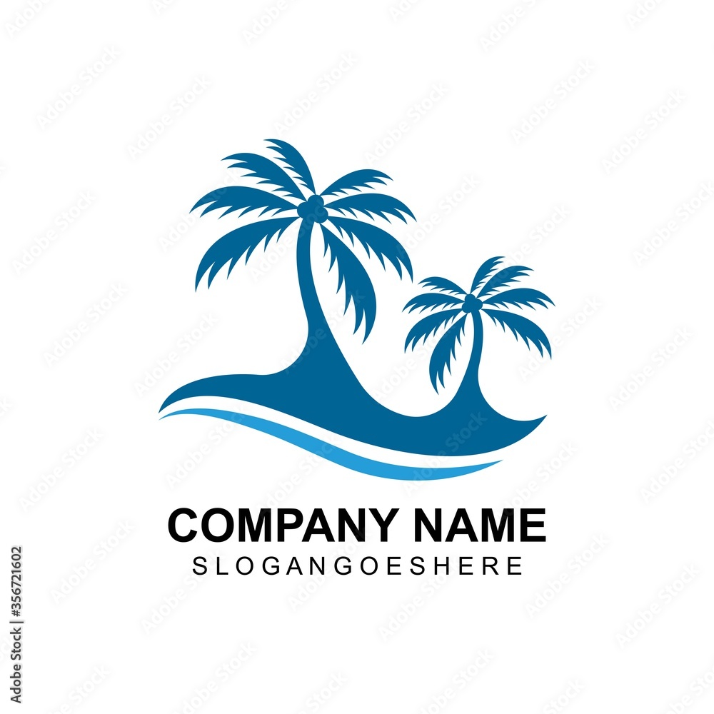 Coconut tree summer logo template vector illustration