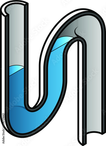 Cross-section exploded-diagram of an S-bend trap fitted to sinks.