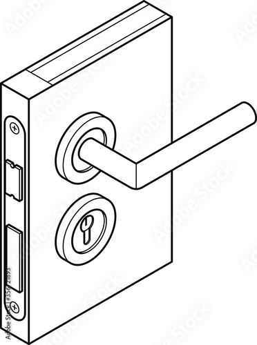 Diagram of a door handle and lock - with an english/wrench lock and bolt.