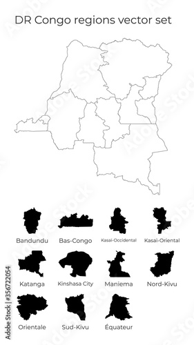 DR Congo map with shapes of regions. Blank vector map of the Country with regions. Borders of the country for your infographic. Vector illustration.