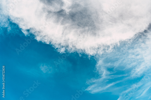 Abstract nature bright blue sky with fluffy white clear cloud with copy space, descriptive the chilling and relaxing climate concept wallpaper © Dearix