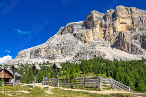 Sasso di Santa Croce in eastern Dolomites, Badia valley, South Tyrol, Italy