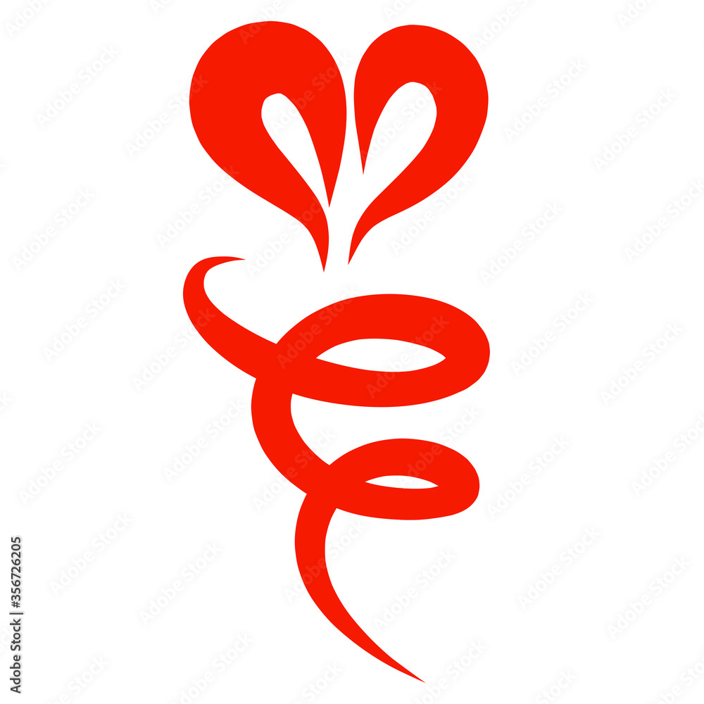 heart of halves with curly ribbon, red pattern