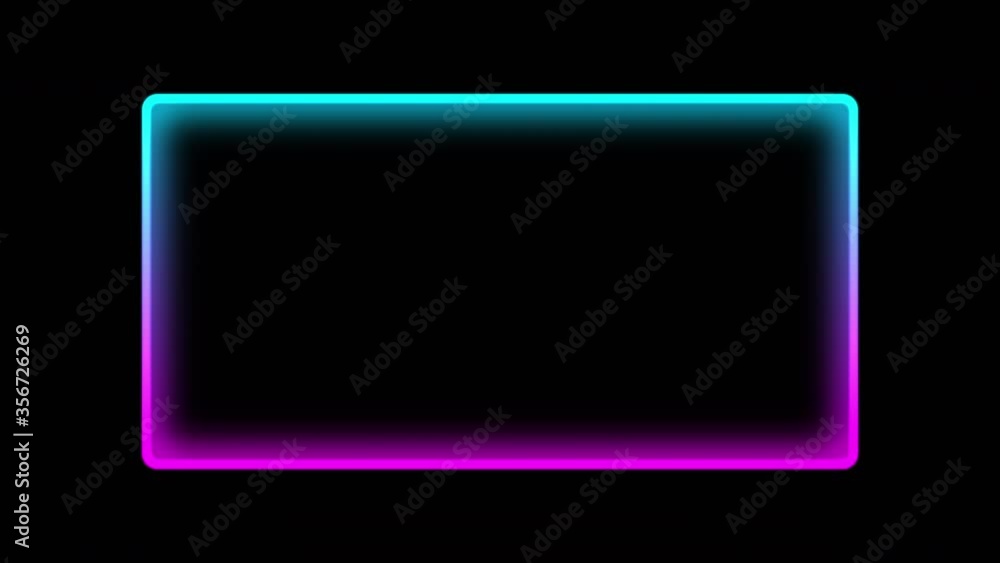Neon frame. Commercial background. Blur purple blue color gradient rectangle motion on black copy space. Neon frame. Commercial background. Blur purple blue color gradient rectangle motion on black copy space.