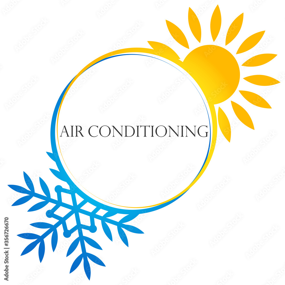 Sun heating and snowflake chilled in a circle air conditioning symbol