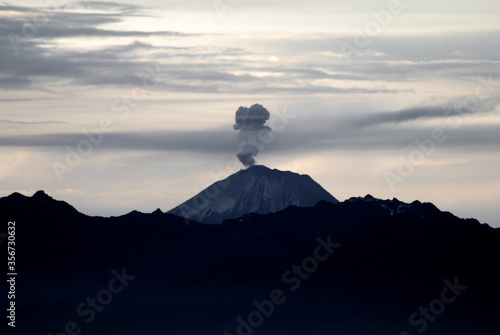 Volcán Sangay, Ecuador. 
Vista del volcán durante una erupción  photo