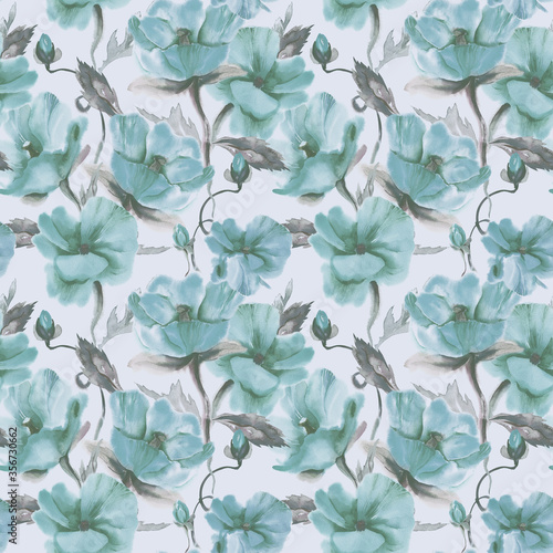 Watercolor Poppies Seamless Pattern.