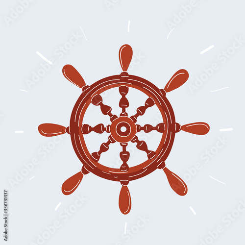 Vector illustration of Pirate icon, ship helm on white.