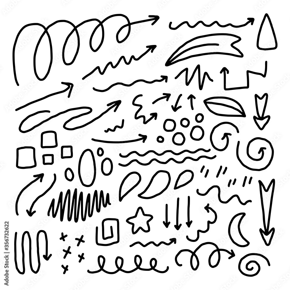 Abstract arrows, ribbons and other elements in hand drawn style for concept design. Doodle illustration. template Abstract arrows, ribbons and other elements in hand drawn style for concept design. Doodle illustration. template