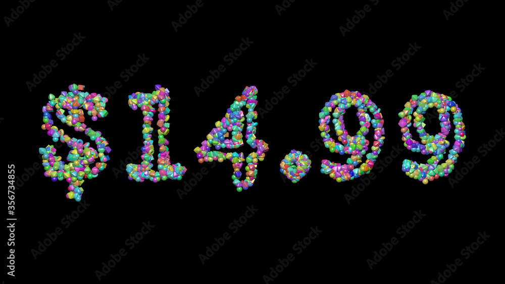 $14.: 3D illustration of the text made of small objects over a black background with shadows $14.: 3D illustration of the text made of small objects over a black background with shadows