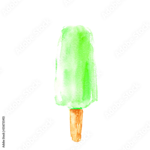 Green kiwi frozen juice popsicle on a stick isolated on white background.
