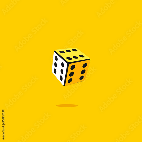 Happy dice cube with all six numbers. six sides game die. only six dots. the happy situation, casino icon. yellow background with vector illustration.