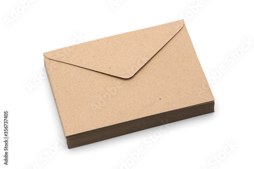Recycled brown paper craft envelope isolated on white background