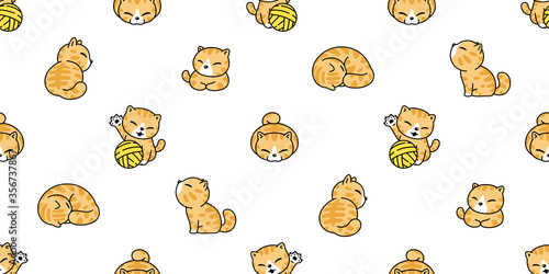 cat seamless pattern kitten vector breed calico animal pet toy yarn ball scarf isolated repeat background cartoon tile wallpaper doodle illustration design