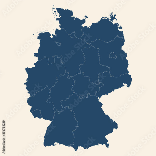 Modern design germany map with its provinces. Cyan blue, cream white background. Perfect for business concepts, backgrounds, backdrop, poster, sticker, banner, label and wallpaper.
