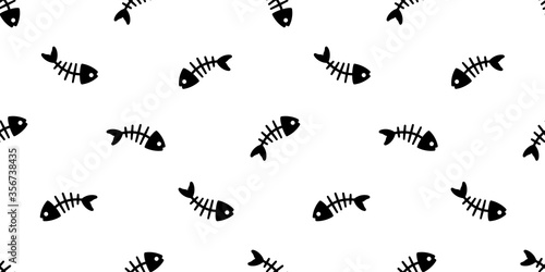 fish bone Seamless pattern shark vector salmon dolphin tuna doodle icon cartoon ocean sea scarf isolated repeat wallpaper tile background illustration white design © CNuisin