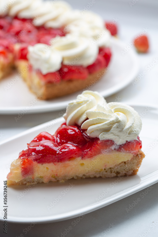 Strawberry fresh cake with with whipped cream Strawberry fresh cake with with whipped cream