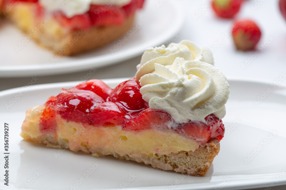 Strawberry fresh cake with with whipped cream Strawberry fresh cake with with whipped cream
