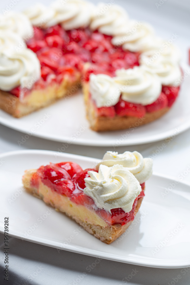 Strawberry fresh cake with with whipped cream Strawberry fresh cake with with whipped cream