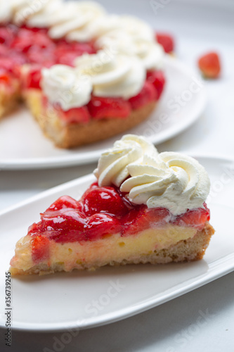Strawberry fresh cake with with whipped cream