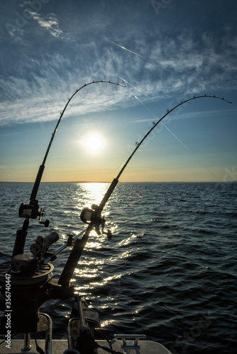 Trolling fishing scenery at sunset - vertical view