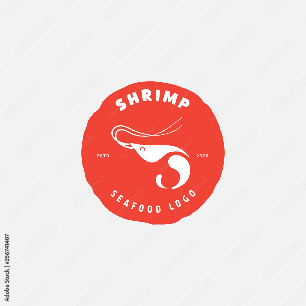 Obraz premium Shrimp, prawn logo vector design, seafood restaurant logo