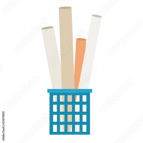 Rolled paper in the bucket vector flat isolated.