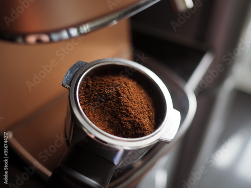 Portafilter and ground coffee