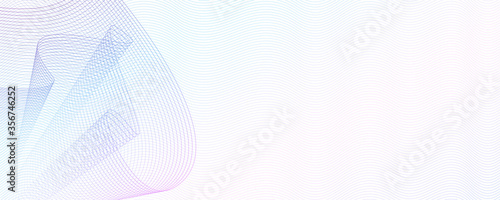 Light blue, pink, purple swirl pattern for watermark. Abstract vector line art design. Squiggle subtle curves. Elegant template for cheque, ticket, coupon, banner, gift card. White background. EPS10