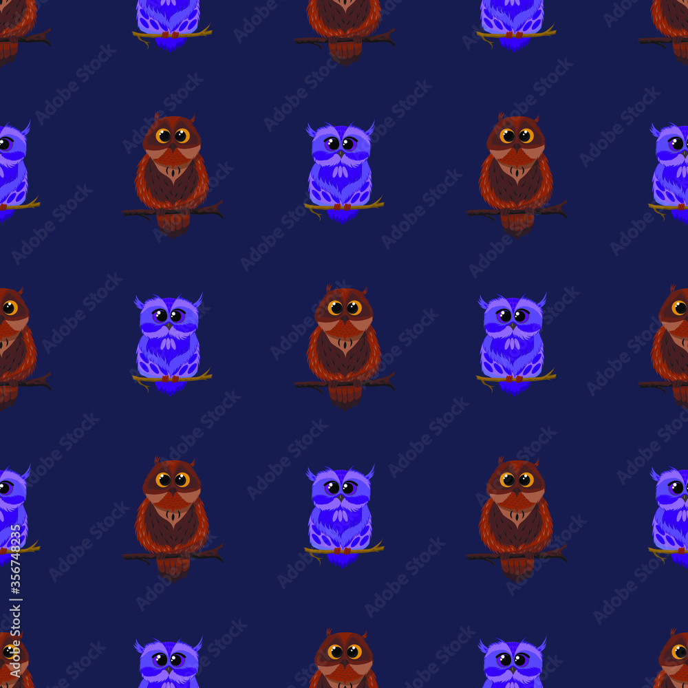 Fototapeta premium Owls, seamless pattern, vector illustration