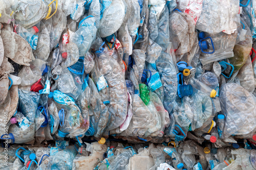 Crushed PET-bottles stock photo