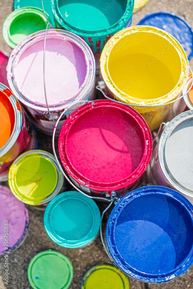 Cans of colorful paint Cans of colorful paint