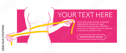 Weight loss program banner template - slim woman shape with measuring tape around in drawn sketch thin line decoration - place for text and web button - isolated vector poster