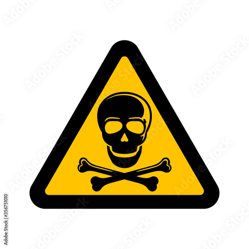 Danger sign - human skull in yellow triangle - for restricted dangerous zone or poisonous materials - isolated vector emblem