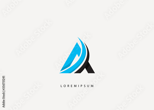 letter A logo template. Initial A, and blue swoosh curved icon vector