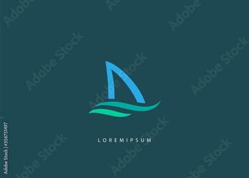 letter A logo template. Initial A and wave vector - shark fin illustration
