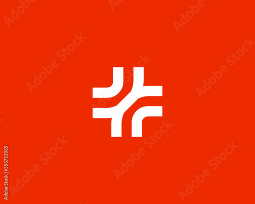 Abstract line medical cross logo design. Plus logotype icon design modern minimal style illustration.